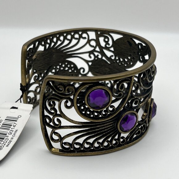 Cookie Lee Adjustable Filigree Cuff Bracelet‎ With Purple Gemstones NEW - Picture 5 of 6